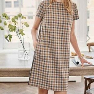 J. Jill plaid gray and tan short sleeved cotton modal shift dress size large